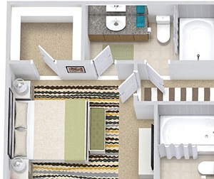 3D Addison 3D Addison 2 bedroom apartment. galley kitchen with bartop open to living-dining area. Study with built-in desk. 2 full baths. walk-in closets. in-unit laundry. balcony.